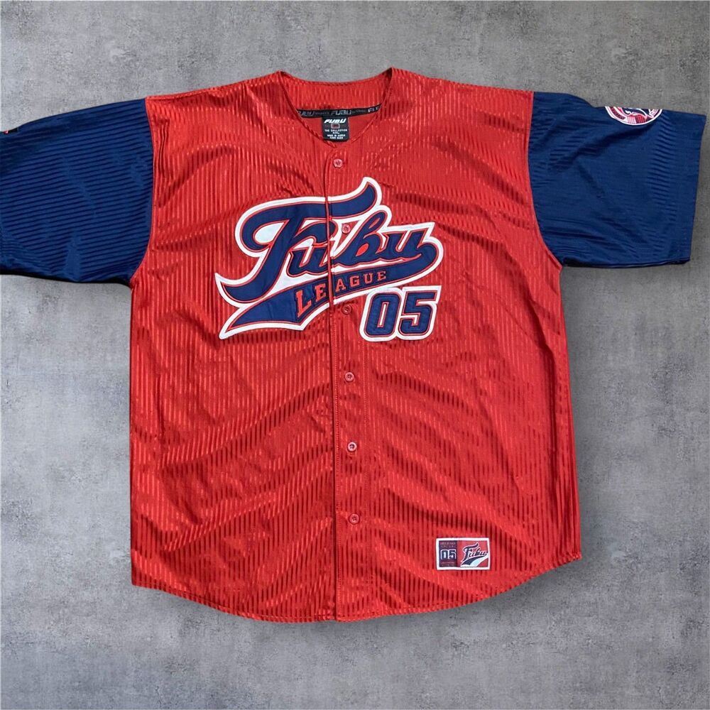 FUBU Vintage Y2K Champions Collection Baseball Jersey Red Navy Men's Size XXL